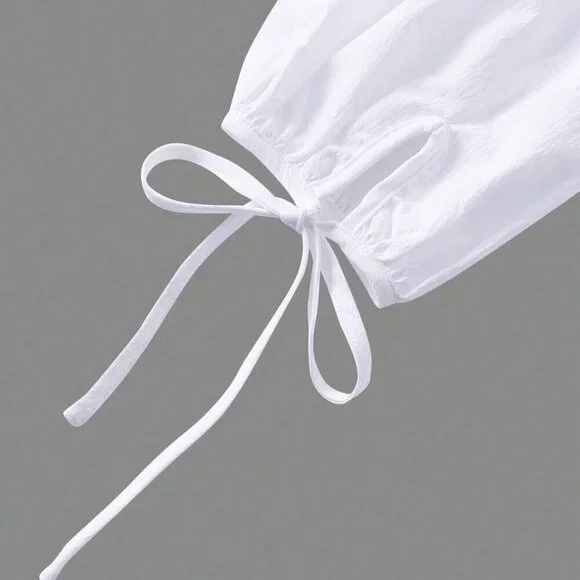 White Cute Women's Solid Color Daily Long Sleeve Romper - Picture 5 of 5